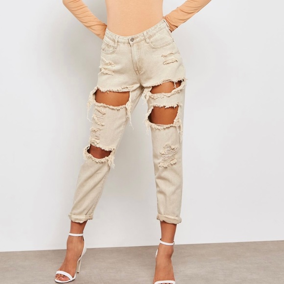 Missguided Brand Riot High Rise Extreme Ripped Mom Jeans - Picture 1 of 13